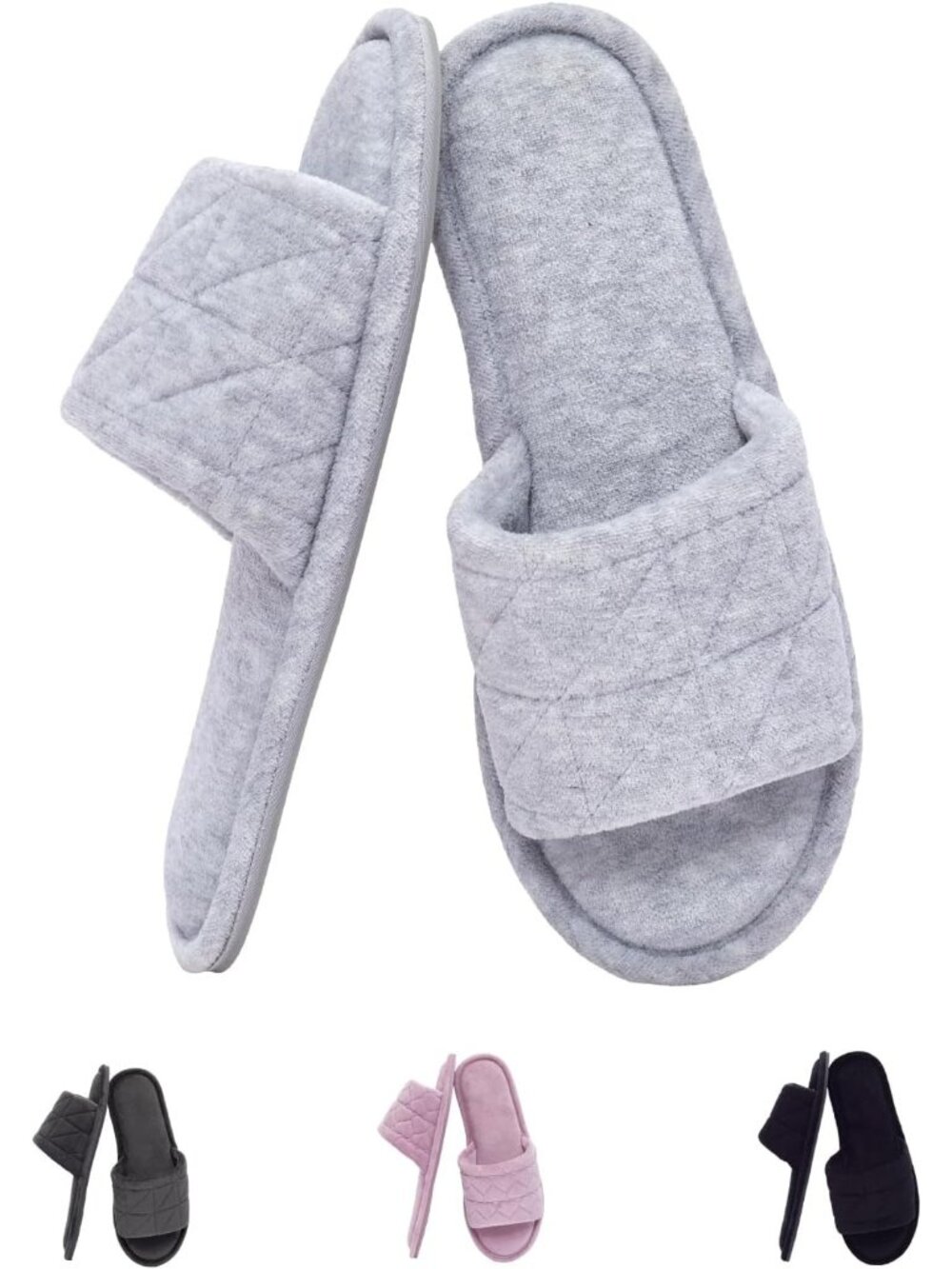 Women's Grey Velvet Open Toe Memory Foam Non-Slip Outdoor Slip-On Fluffy Slipper